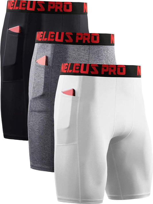 Men'S 3 Pack Running Compression Shorts with Pockets