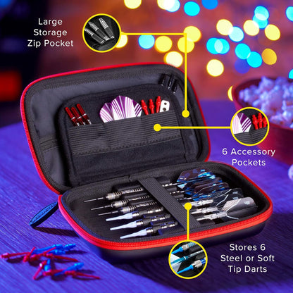 Sentinel EVA Foam Shell Dart Case, Holds 6 Darts and Extra Accessories, Tips, Shafts and Flights, Compatible with Steel Tip and Soft Tip Darts